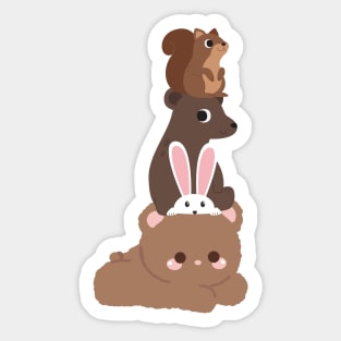 Teddy Bear Rabbit Bear Squirrel Stack Funny Sticker